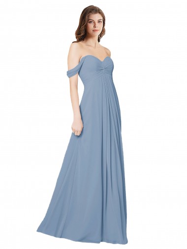 Staubiges Blau A-Linien Chiffon Lange Brautjungfernkleider Verkäufer