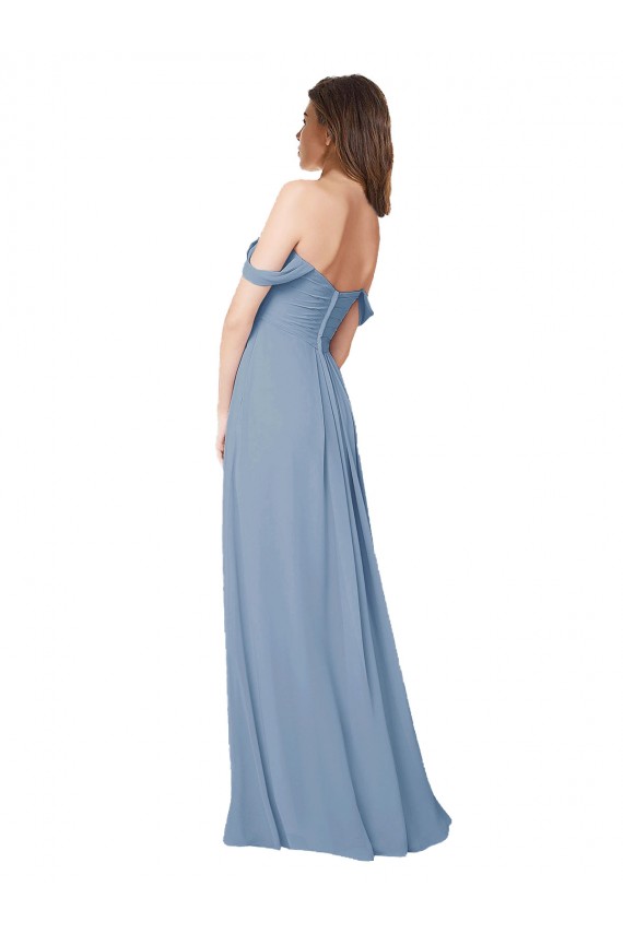 Staubiges Blau A-Linien Chiffon Lange Brautjungfernkleider Verkäufer