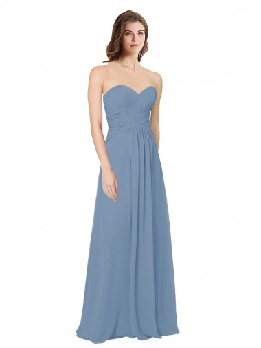 Staubiges Blau A-Linien Chiffon Lange Brautjungfernkleider Verkäufer