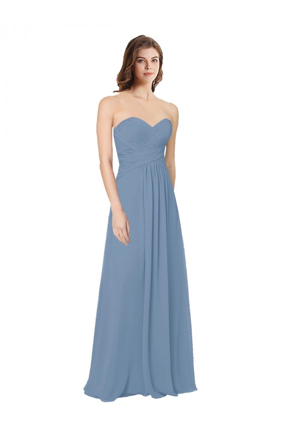Staubiges Blau A-Linien Chiffon Lange Brautjungfernkleider Verkäufer
