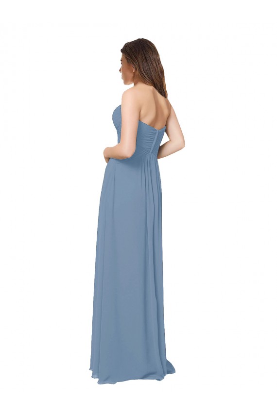 Staubiges Blau A-Linien Chiffon Lange Brautjungfernkleider Verkäufer