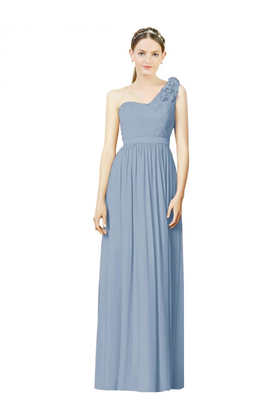 Staubiges Blau A-Linien Eine-Schulter Chiffon Lange Brautjungfernkleider Verkäufer