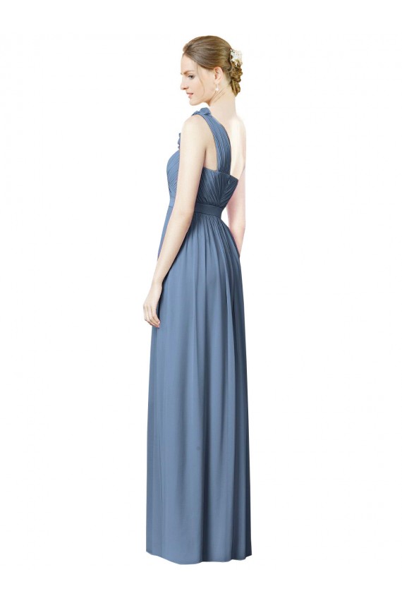 Staubiges Blau A-Linien Eine-Schulter Chiffon Lange Brautjungfernkleider Verkäufer