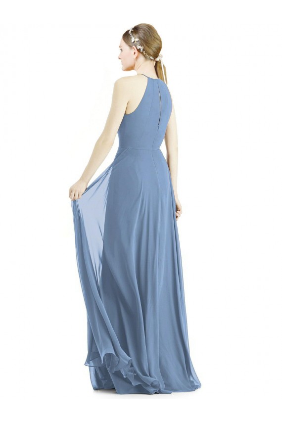 Staubiges Blau A-Linien Neckholder Chiffon Lange Brautjungfernkleider Verkäufer