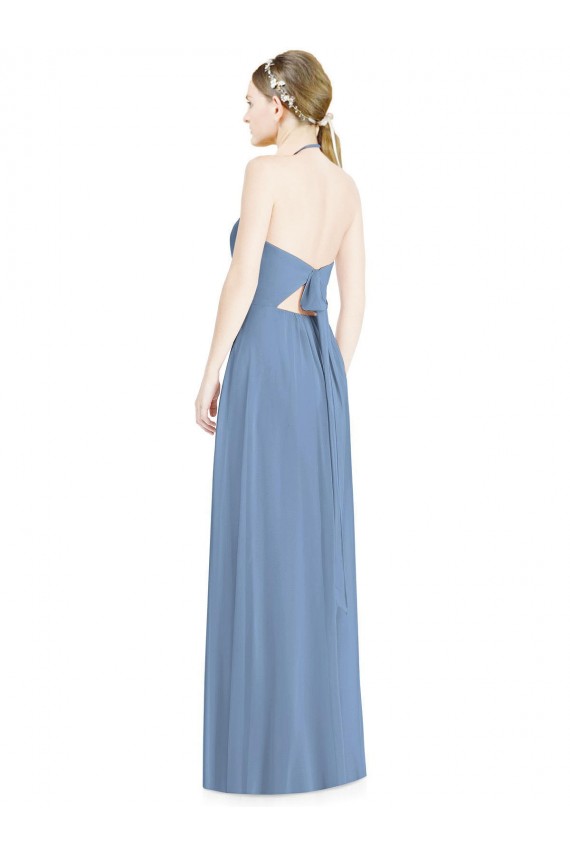Staubiges Blau A-Linien Neckholder Chiffon Lange Brautjungfernkleider Verkäufer