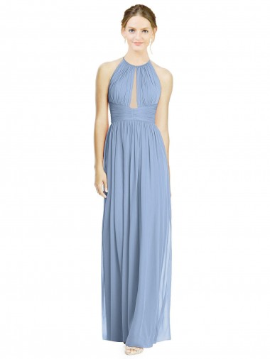 Staubiges Blau A-Linien Neckholder Chiffon Lange Brautjungfernkleider Verkäufer