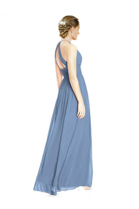 Staubiges Blau A-Linien Neckholder Chiffon Lange Brautjungfernkleider Verkäufer