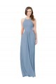 Staubiges Blau A-Linien Neckholder Chiffon Lange Brautjungfernkleider Verkäufer