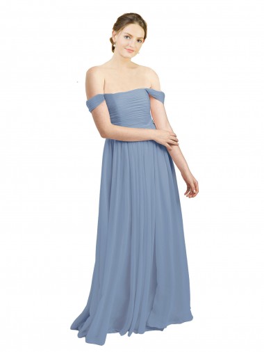 Staubiges Blau A-Linien Off-Schulter Chiffon Lange Brautjungfernkleider Verkäufer