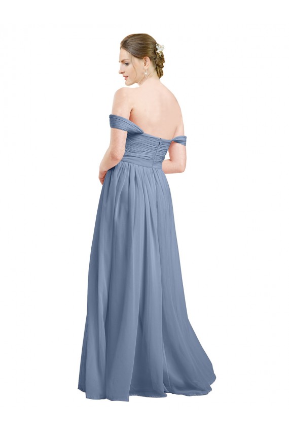 Staubiges Blau A-Linien Off-Schulter Chiffon Lange Brautjungfernkleider Verkäufer