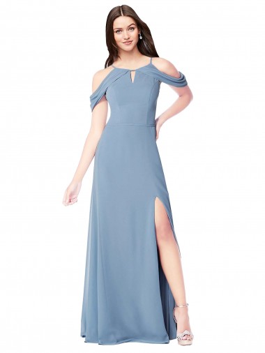 Staubiges Blau A-Linien Off-Schulter Chiffon Lange Brautjungfernkleider Verkäufer