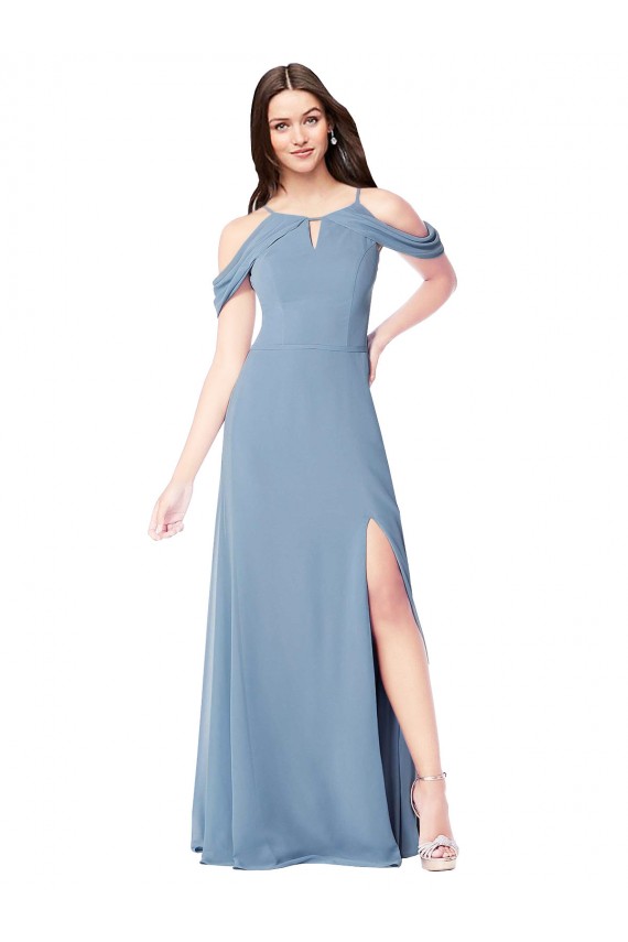 Staubiges Blau A-Linien Off-Schulter Chiffon Lange Brautjungfernkleider Verkäufer