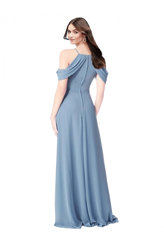 Staubiges Blau A-Linien Off-Schulter Chiffon Lange Brautjungfernkleider Verkäufer