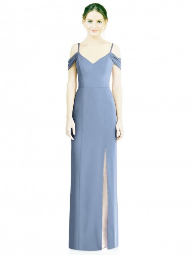 Staubiges Blau A-Linien Off-Schulter Chiffon Lange Formale Brautjungfernkleider / Abendkleider Verkäufer
