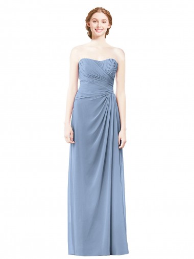 Staubiges Blau A-Linien Trägerlos Chiffon Lange Brautjungfernkleider Verkäufer