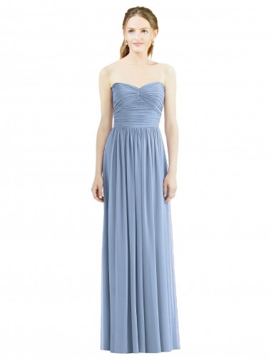 Staubiges Blau A-Linien Trägerlos Chiffon Lange Brautjungfernkleider Verkäufer