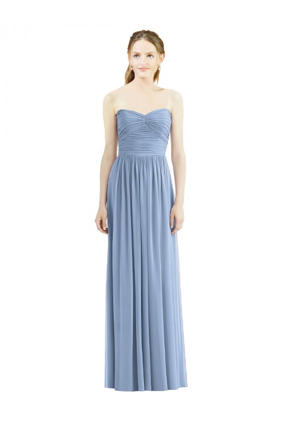 Staubiges Blau A-Linien Trägerlos Chiffon Lange Brautjungfernkleider Verkäufer