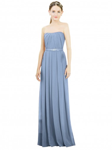 Staubiges Blau A-Linien Trägerlos Chiffon Lange Brautjungfernkleider Verkäufer
