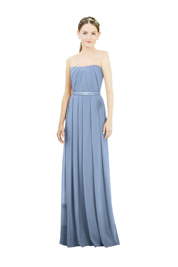 Staubiges Blau A-Linien Trägerlos Chiffon Lange Brautjungfernkleider Verkäufer
