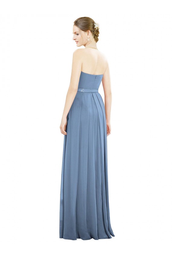 Staubiges Blau A-Linien Trägerlos Chiffon Lange Brautjungfernkleider Verkäufer