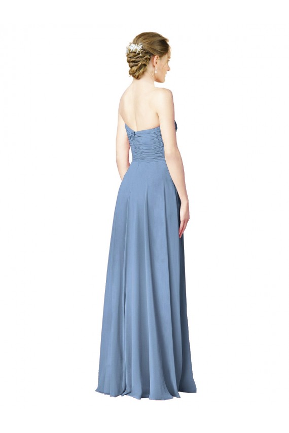 Staubiges Blau A-Linien Trägerlos Chiffon Lange Brautjungfernkleider Verkäufer