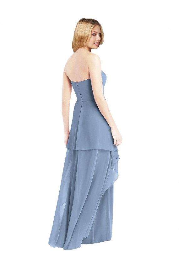 Staubiges Blau A-Linien Trägerlos Chiffon Lange Brautjungfernkleider Verkäufer