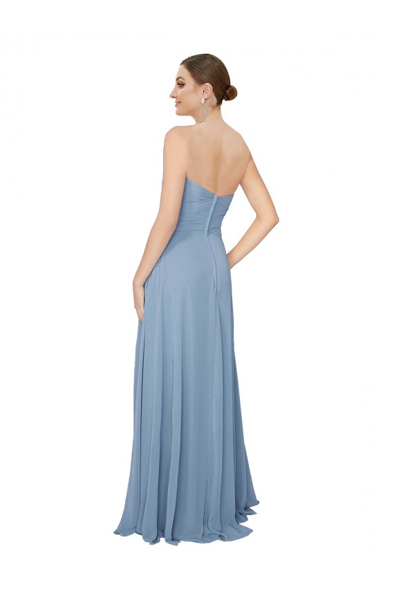 Staubiges Blau A-Linien Trägerlos Chiffon Lange Brautjungfernkleider Verkäufer