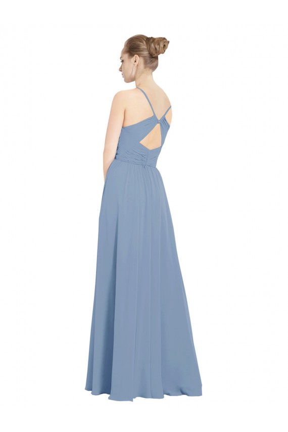 Staubiges Blau A-Linien V-Ausschnitt Chiffon Lange Brautjungfernkleider Verkäufer