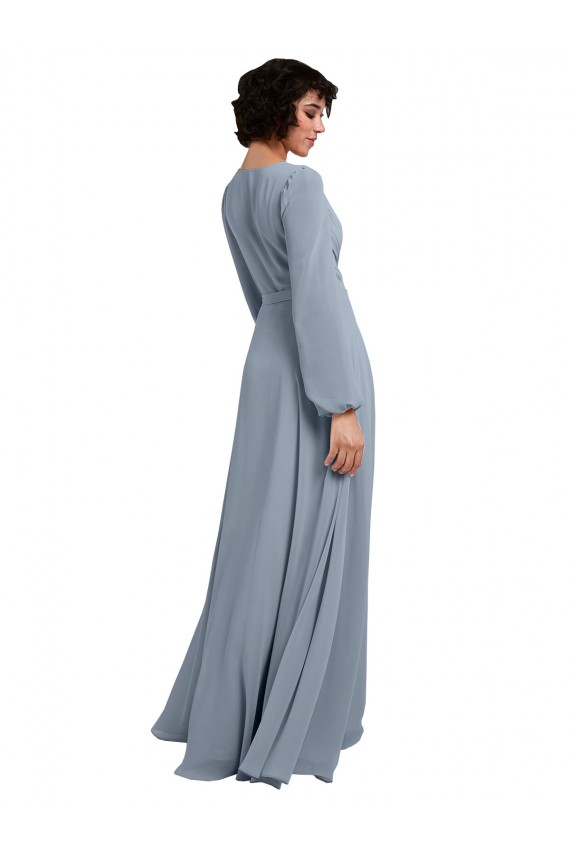 Staubiges Blau A-Linien V-Ausschnitt Chiffon Lange Brautjungfernkleider Verkäufer