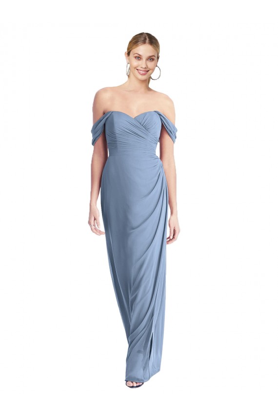 Staubiges Blau Meerjungfrau Off-Schulter Chiffon Lange Brautjungfernkleider Verkäufer