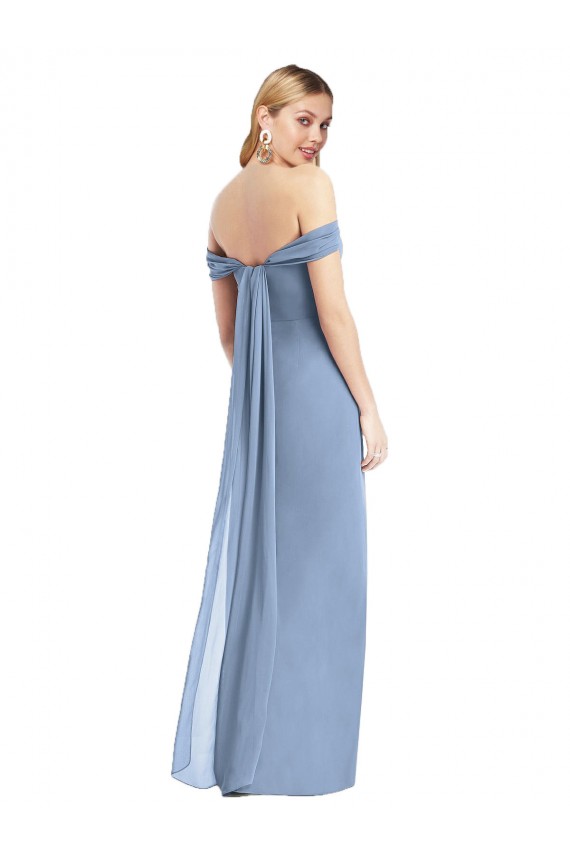 Staubiges Blau Meerjungfrau Off-Schulter Chiffon Lange Brautjungfernkleider Verkäufer