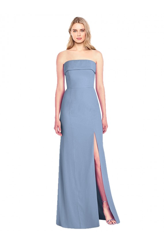 Staubiges Blau Trompete Trägerlos Chiffon Lange Brautjungfernkleider Verkäufer