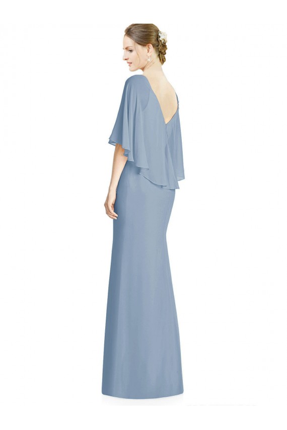 Staubiges Blau Trompete V-Ausschnitt Chiffon Lange Brautjungfernkleider Verkäufer