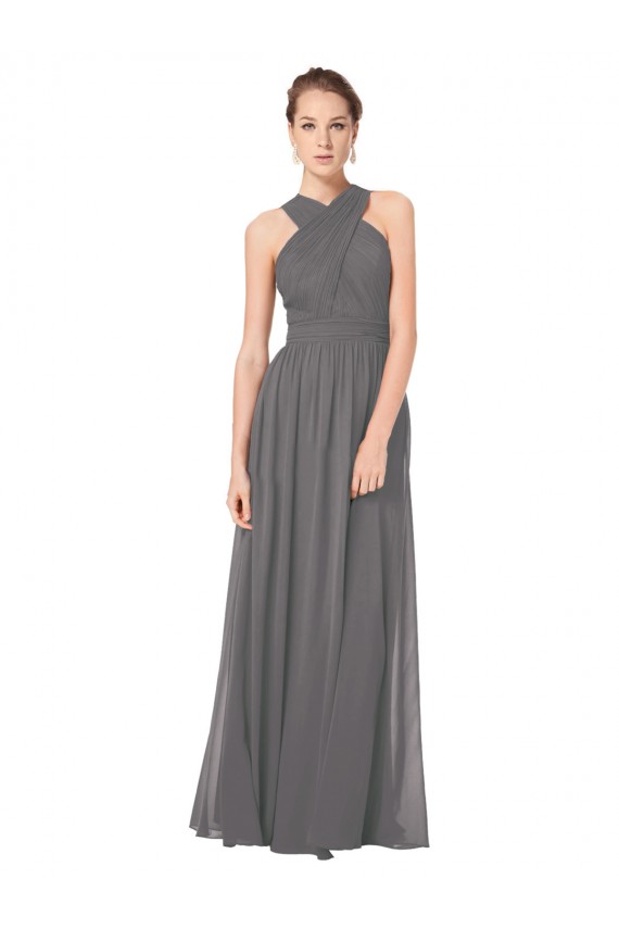 Stormy Silver A-Linien Neckholder Chiffon Lange Brautjungfernkleider Verkäufer
