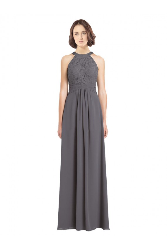 Stormy Silver A-Linien Neckholder Chiffon Spitze Lange Brautjungfernkleider Verkäufer
