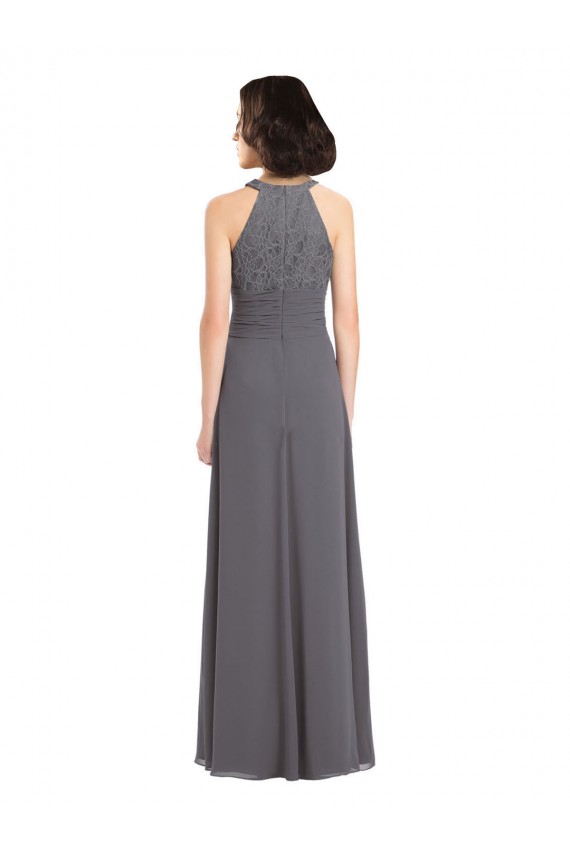 Stormy Silver A-Linien Neckholder Chiffon Spitze Lange Brautjungfernkleider Verkäufer