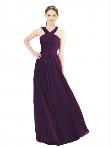 Traube A-Linien Neckholder Chiffon Lange Brautjungfernkleider Verkäufer