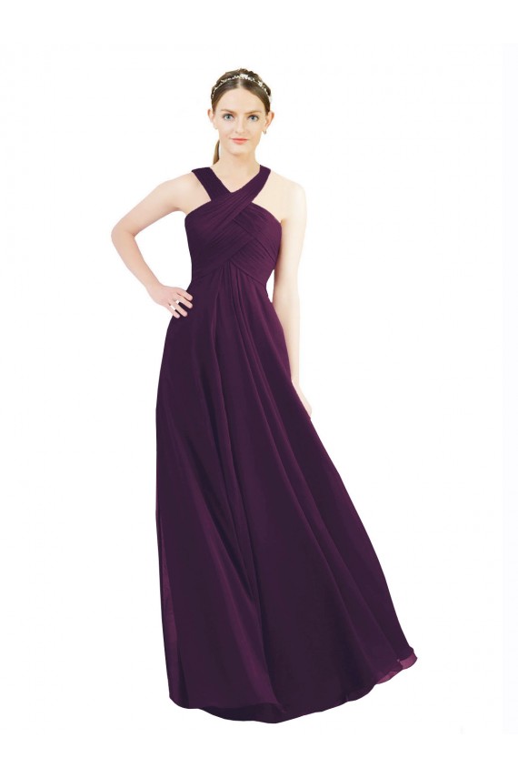 Traube A-Linien Neckholder Chiffon Lange Brautjungfernkleider Verkäufer