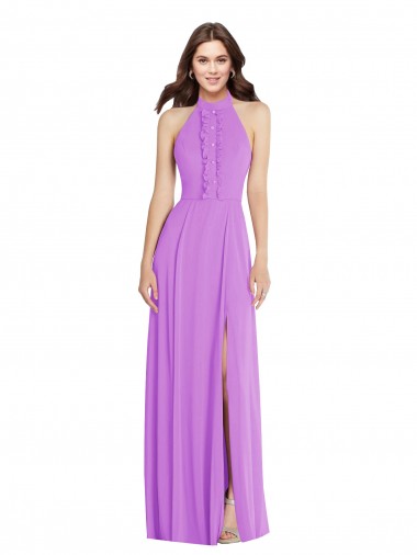 Violett A-Linien Neckholder Chiffon Lange Formale Brautjungfernkleider / Abendkleider Verkäufer