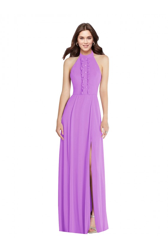 Violett A-Linien Neckholder Chiffon Lange Formale Brautjungfernkleider / Abendkleider Verkäufer