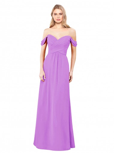 Violett A-Linien Off-Schulter Chiffon Lange Brautjungfernkleider Verkäufer