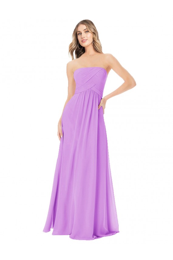 Violett A-Linien Trägerlos Chiffon Lange Brautjungfernkleider Verkäufer
