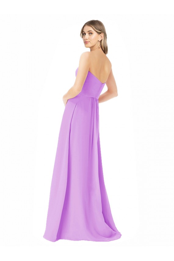 Violett A-Linien Trägerlos Chiffon Lange Brautjungfernkleider Verkäufer