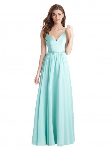Waterfall A-Linien V-Ausschnitt Chiffon Satin Lange Brautjungfernkleider Verkäufer