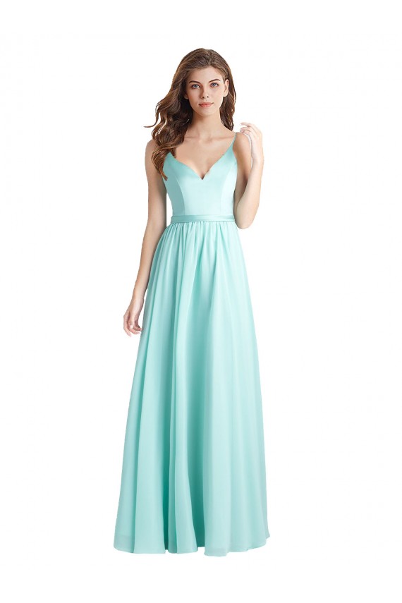 Waterfall A-Linien V-Ausschnitt Chiffon Satin Lange Brautjungfernkleider Verkäufer