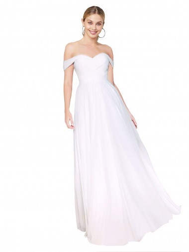Weiß A-Linien Off-Schulter Chiffon Lange Formale Brautjungfernkleider / Abendkleider / Abiballkleider Verkäufer