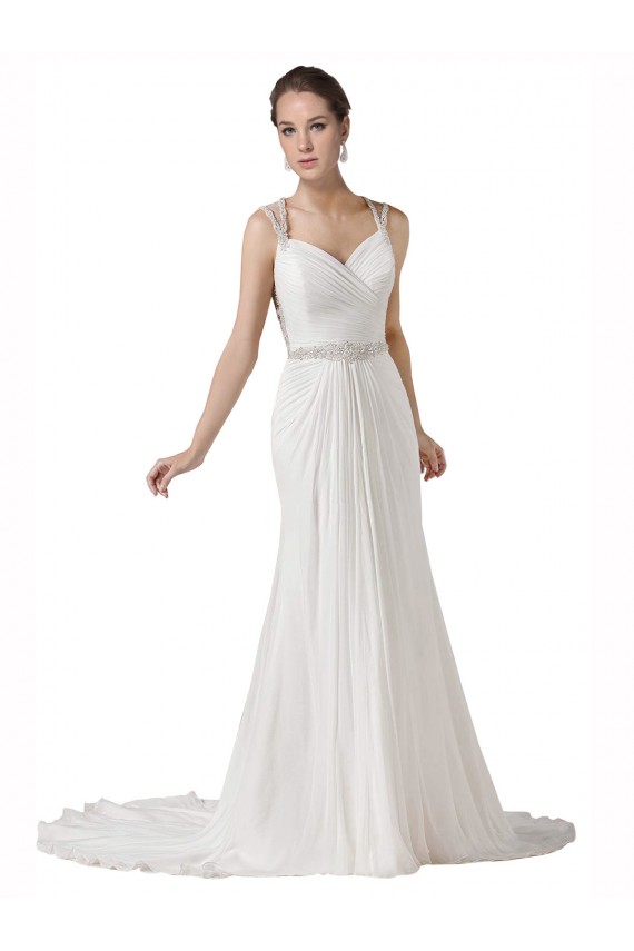 Weiß Etui Kapelle-schleppe Chiffon Strand Brautkleider Verkäufer