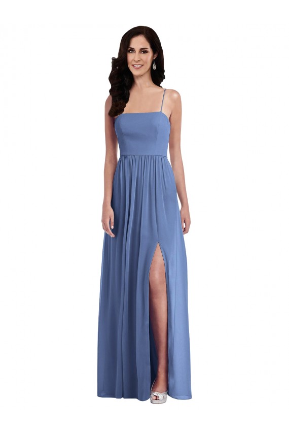 Windsor Blau A-Linien Spaghetti-Träger Chiffon Lange Brautjungfernkleider Verkäufer